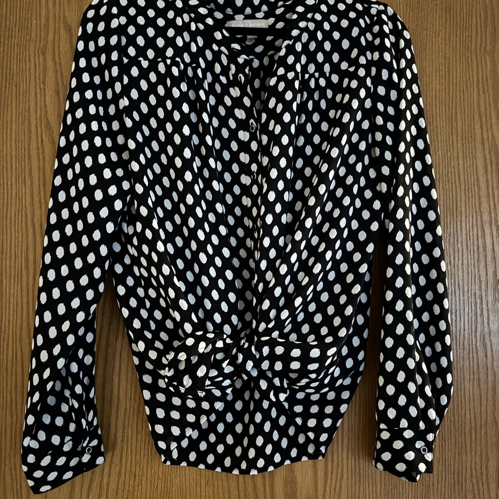 Banana Republic Black and White Polka Dot Twist-Front Blouse